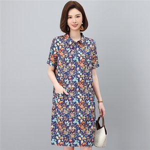 高端棉麻连衣裙女2026夏季新款宽松休闲中年妈妈薄款碎花裙子图片