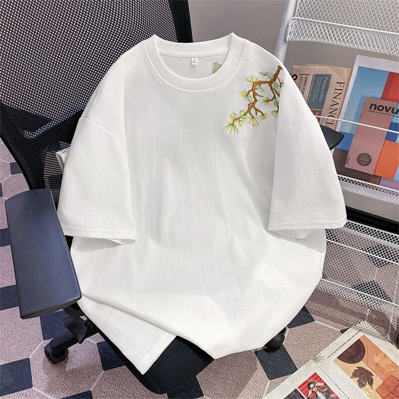 万针全刺绣工艺高品质260克双纱纯棉美式高街罗汉松短袖T恤特P33,男装T恤,电商A486