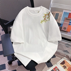 万针全刺绣工艺高品质260克双纱纯棉美式高街罗汉松短袖T恤特P33，男装T恤，电商A486