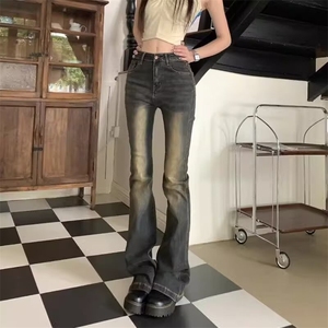 复古岩灰色弹力微喇裤时尚美式微喇叭牛仔裤女 网图 NF8937-P50图片