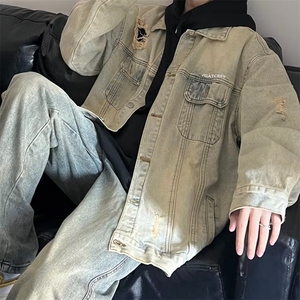 美式高街复古水洗破洞牛仔夹克春秋季男女款潮牌宽松外套WD10-P59图片