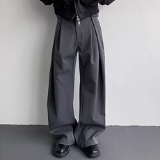 男士灰色西装裤子男春季直筒宽松2025新款垂坠感阔腿裤休闲裤长裤，男装西服套装，星座506A