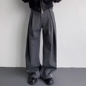 男士灰色西装裤子男春季直筒宽松2025新款垂坠感阔腿裤休闲裤长裤图片