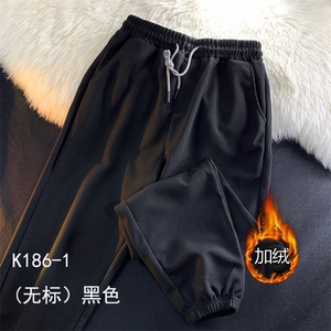 秋冬季男士华夫格卫裤ins休闲裤束脚裤K186常规P30 加绒P35图片