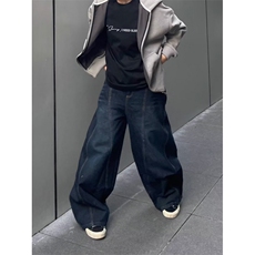 2026刺绣男女拖地长裤弯刀牛仔裤宽松休闲阔腿裤子K71286-P43网图，男装牛仔裤，电商B245
