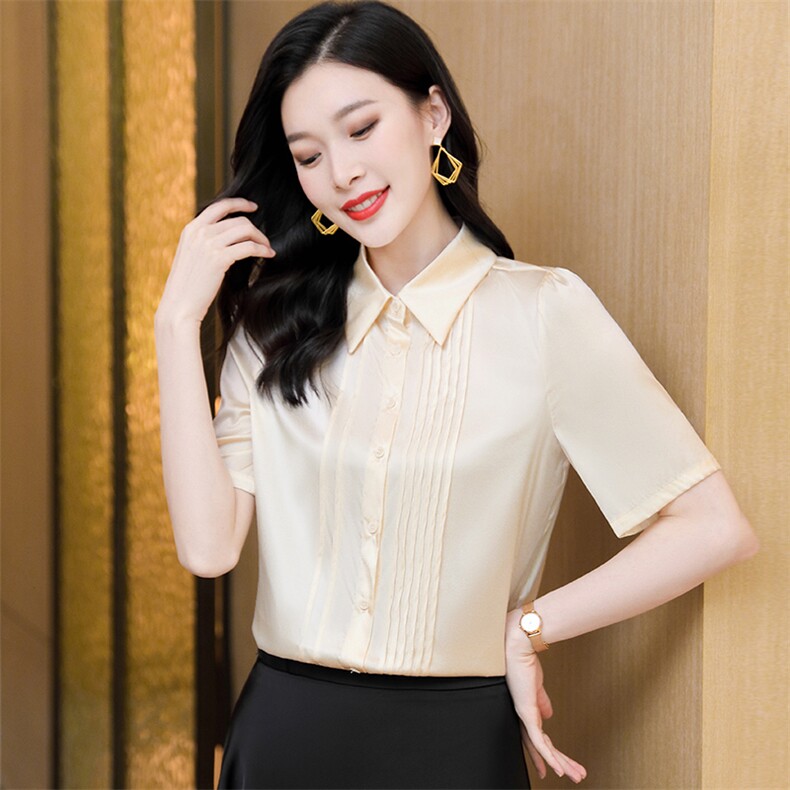 高档大牌红色真丝衬衫女士长袖上衣重磅桑蚕丝衬衣气质设计感秋装,女装衬衫,阿舍尔精品