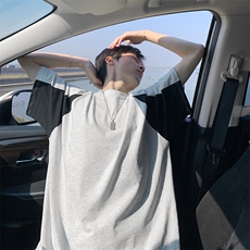 得物抖音品质二开240克重磅宽松纯棉美式高街拼接撞色短袖T恤，男装T恤，电商A486