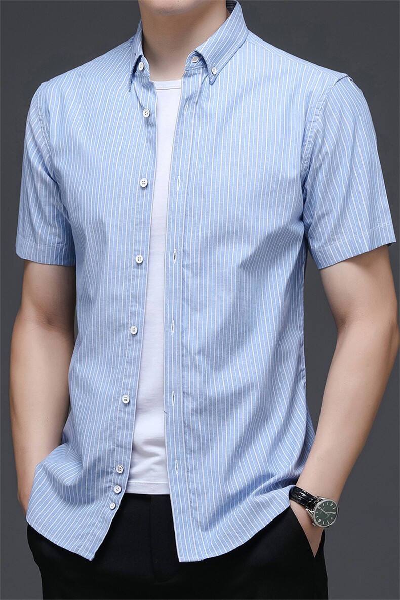 AD22119钱塘2020-3夏季男士高端全棉条纹短袖衬衫P65,男装衬衫,钱塘207-3