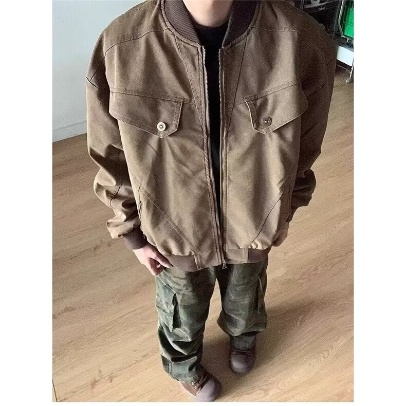 秋冬韩版时髦复古cleanfit工装皮质短款夹克外套男士宽松棒球服潮,男装夹克,星座516A