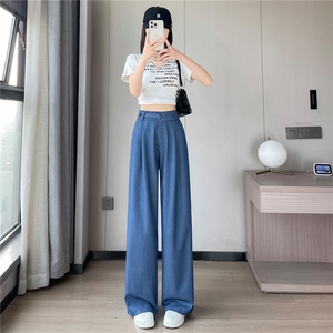 天丝牛仔裤女夏季薄款新款高腰垂感小个子冰丝阔腿裤女图片