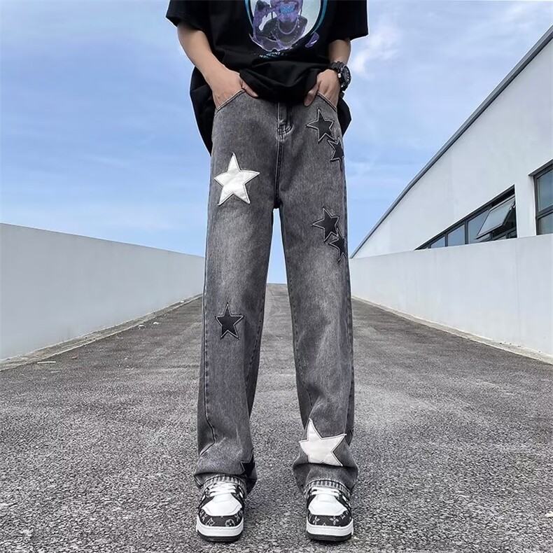美式牛仔裤男春秋新款休闲直筒裤贴标五角星牛仔裤SG06P45,男装牛仔裤,星座1116-2