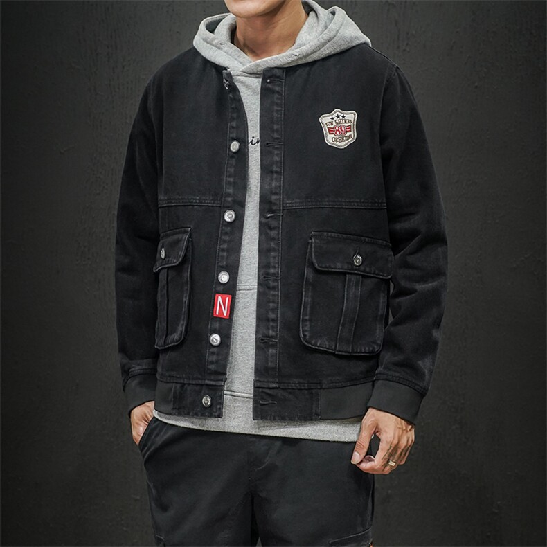 潮牌夹克男秋款韩版帅气青年日系潮流休闲工装牛仔外套8169-P80，男装夹克，电商A318