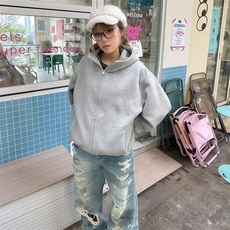 抖音得物高品质二开26春装美式高街重磅结构高领连帽卫衣外套W62，女装短外套，电商A486-1