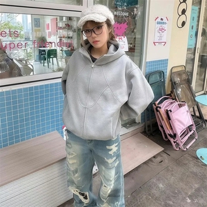 抖音得物高品质二开 26春装美式高街重磅结构高领连帽卫衣外套W62图片
