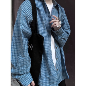 【有货】DY17-P45慵懒风格子衬衫男秋新品简约长袖外搭通勤小衫图片
