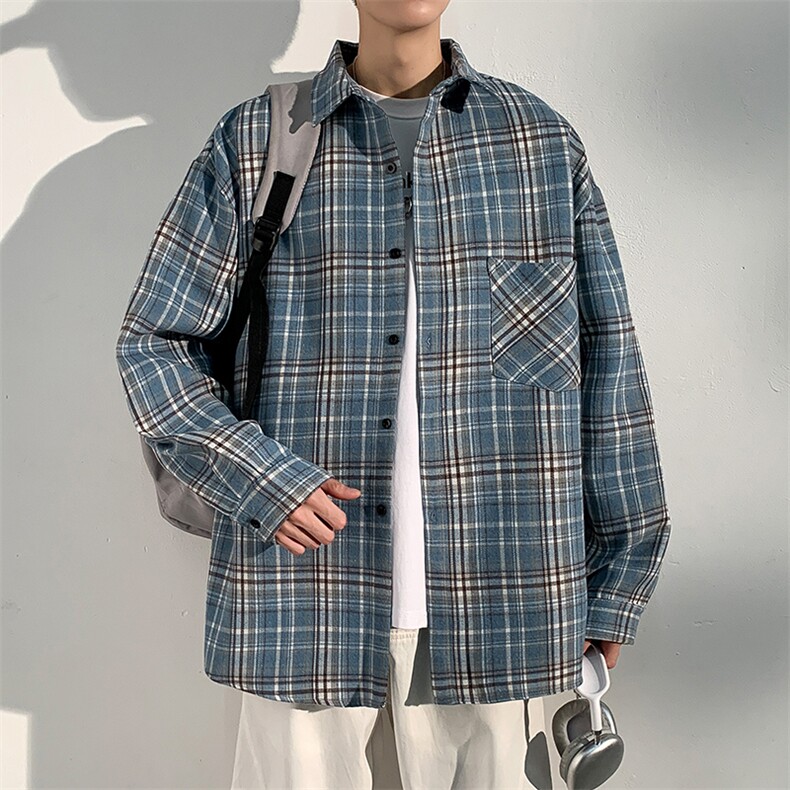 格子衬衫男长袖2026新款春秋痞帅潮牌秋冬宽松衬衣外套YY8850，男装衬衫，星座1206（原A206）