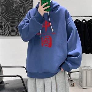 WY2198-P35 加绒款-P40 纯棉连帽卫衣男大码运动帽衫宽松薄外套男图片