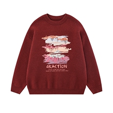 新款白底个性图案印花宽松百搭圆领毛衣A247-TPM6843特批45控78，男装针织衫/毛衣，电商A247-1