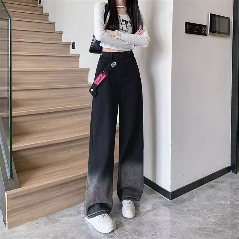 AK1827-P53美式复古侧拉链渐变高腰宽松牛仔裤,女装休闲裤,星座617A-2