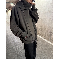 现货25秋冬解构美式不规则立领斜门襟连帽外套卫衣WY52-P98，女装短外套，电商B288