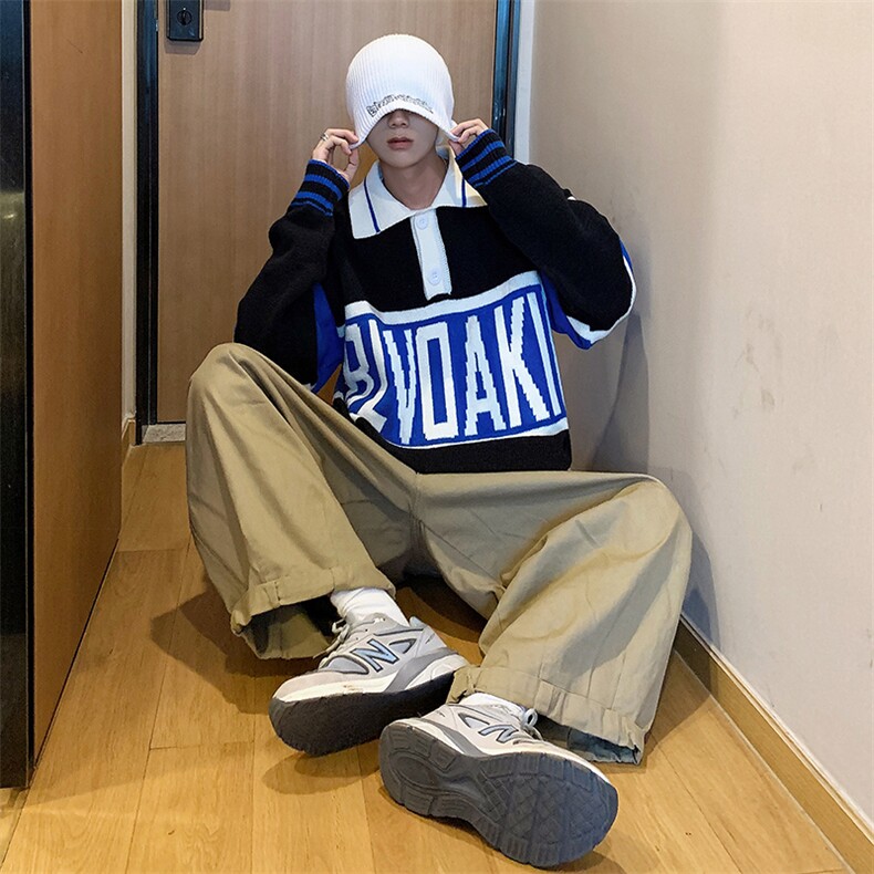 M119-P40美式复古街头慵懒风polo领毛衣男女嘻哈针织衫,男装针织衫/毛衣,星座1501-1