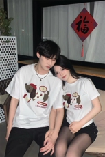 （数据款）小狗刺绣情侣短袖T恤1015-T491-P50（短款T491-1/P45），男装T恤，四季星座1015