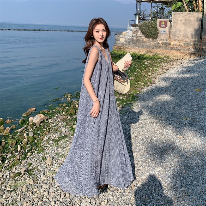 高转化现货2026极简风压褶度假风压褶背心连衣裙182A8616P165K238,女装连衣裙,浙宝182A