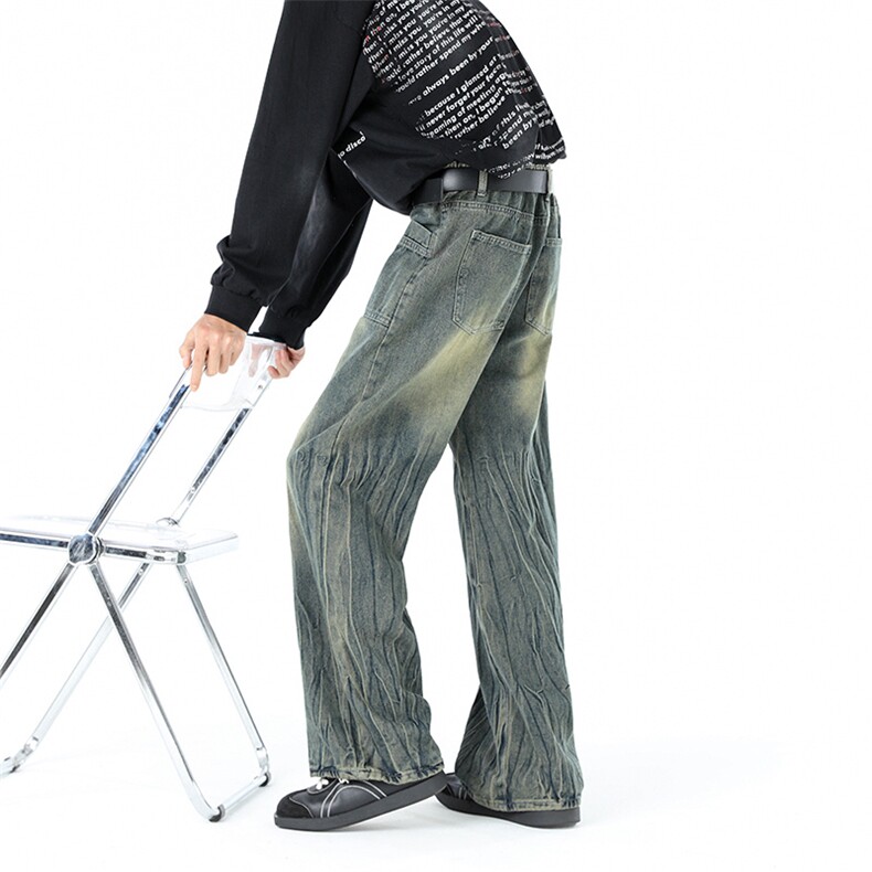 牛仔裤男秋季新款小众设计感潮牌美式直筒宽松裤子8893P43,男装牛仔裤,星座410-2