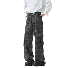 美式复古迷彩阔腿牛仔裤男伐木裤宽松工装直筒休闲长裤YD6602-P55，男装牛仔裤，星座509