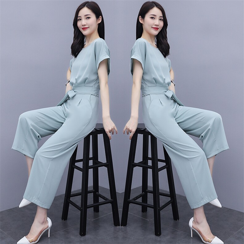2021年夏季时尚套装直筒裤短袖两件套,女装套装/套裙,丽美静依