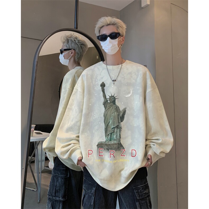 W6188P45控68自由女神脏脏扎染65棉圆领宽松设计卫衣,男装卫衣,电商B205