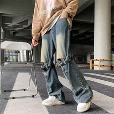 破洞设计新款高街美式复古水洗牛仔裤男宽松做旧裤子K1067-P55，男装牛仔裤，星座1109-3