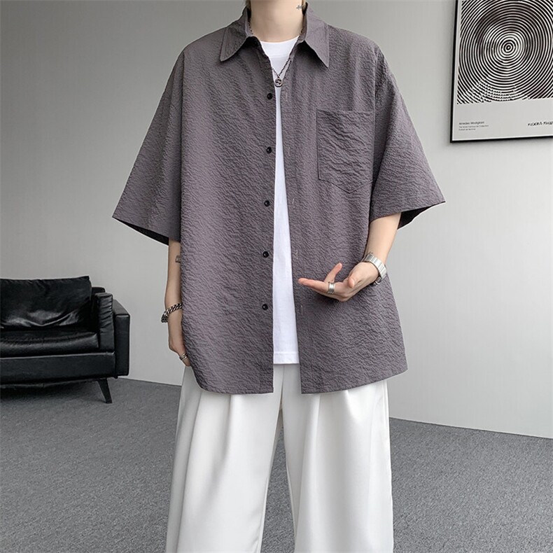 8XL-M泡泡纱盐缩肌理短袖衬衫男夏季冰丝外套防晒衬衣DC28011P36,男装衬衫,电商B312
