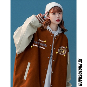22秋冬设计感趣味印花PU皮棒球服夹克外套G643P85控108图片
