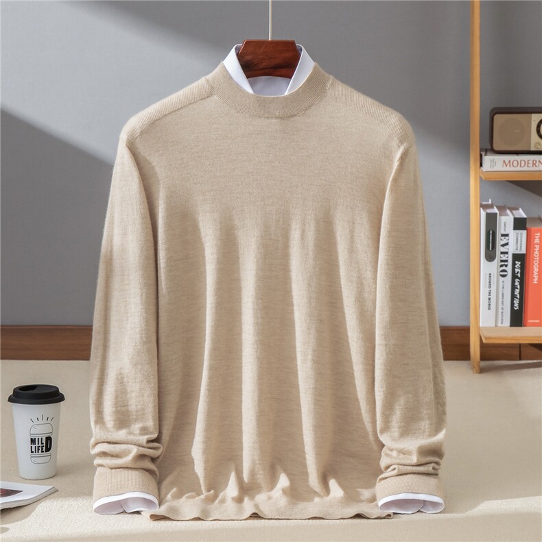 2025秋冬百搭时尚简约无缝半高针织羊绒衫，男装羊绒套衫，牧群羊绒