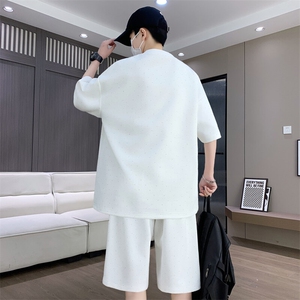 港风套装男宽松菠萝格满天星圆领短袖T恤短裤痞帅套装TZ6628-P50图片