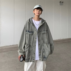 高街ins痞帅牛仔夹克外套男宽松连帽外套1001-1-N1226-P70，男装夹克，星座1001-1