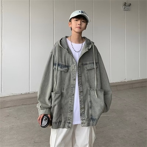 高街ins痞帅牛仔夹克外套男宽松连帽外套1001-1-N1226-P70图片