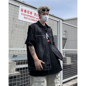 2024秋美式复古做旧牛仔马甲高街机车坎肩立领痞帅现货 W8291-P58图片