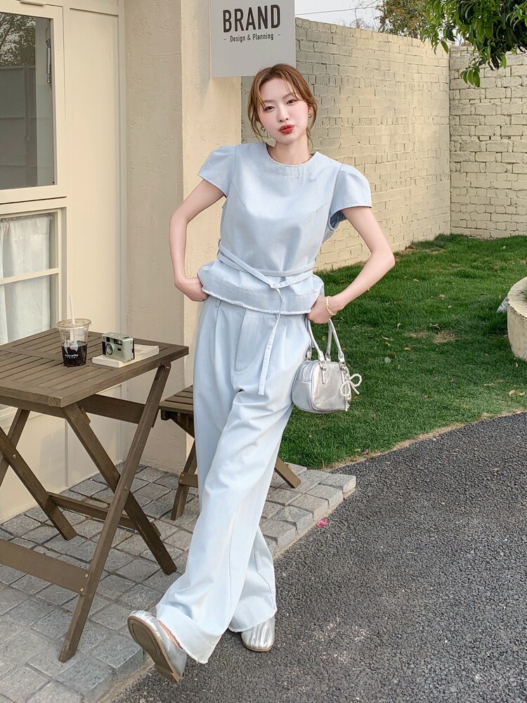 现货209-3258-P165-K228牛仔无袖上衣+阔腿裤两件套2025年夏季,女装套装/套裙,浙宝210（原浙宝191）