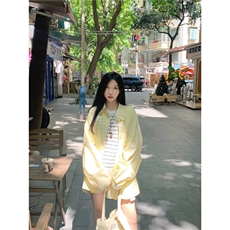 条纹Polo领衬衫外套女春季防晒衬衣宽松休闲开衫中长款上衣CY06，男装防晒衣，星座1116A（原606A-3）