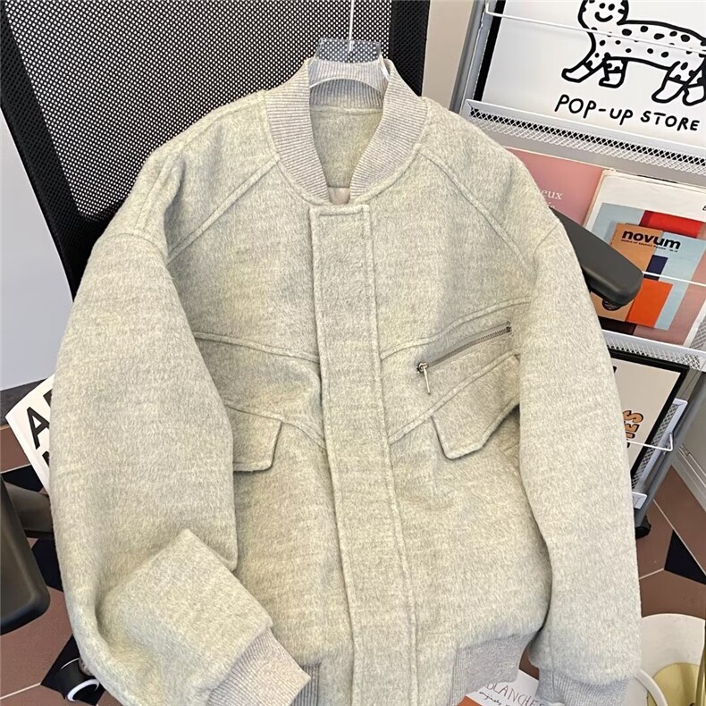 美式潮流夹棉毛呢棉服外套男冬季落肩宽松呢料棉衣夹克W6295-P109,男装棉衣,星座412-3