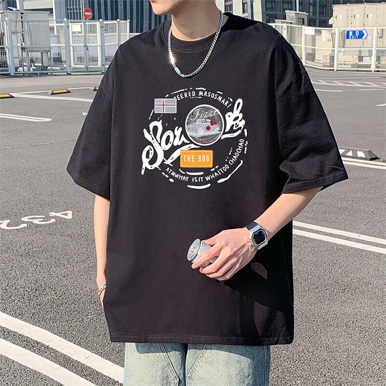 T806宽松短袖T恤男夏季2025新款半袖港风chic潮牌男生体恤衫,男装T恤,星座304A-1