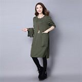 中长款直筒口袋长袖圆领纯色连衣裙2020年冬季韩版百搭，女装针织衫/毛衣，独衣靓