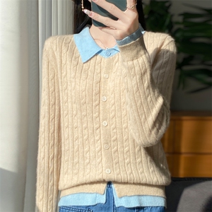 女士假两件开衫秋冬保暖简约休闲舒适羊毛图片