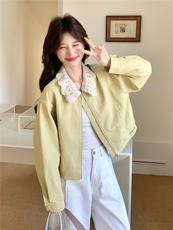 26春大量现货主推皮衣外套短蕾丝花边翻领2B114-2190-P175-K265，女装皮衣，网红馆