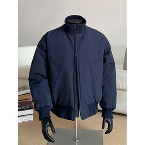 复古工装立领黑色羽绒服男潮牌夹克宽松冬季棉服外套 J1030图片