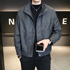 2025新款美式休闲潮牌男士皮衣外套立领皮夹克A313-PY988-P155，男装皮衣，电商A313