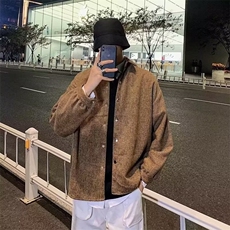 日系灯芯绒痞帅衬衫男士休闲宽松磨毛外套春秋季长袖衬衣J808，男装衬衫，星座1116A-1（原606A）