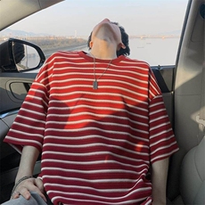 特批P30无差价夏季潮流条纹宽松圆领五分短袖T恤男休闲上衣T5085，男装T恤，电商A001-1